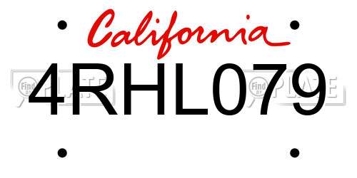 4RHL079 California License Plate