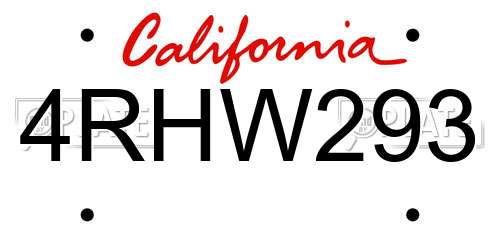 4RHW293 California License Plate