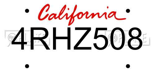 4RHZ508 California License Plate