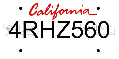 4RHZ560 California License Plate