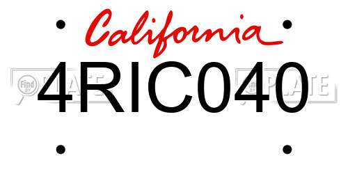 4RIC040 California License Plate