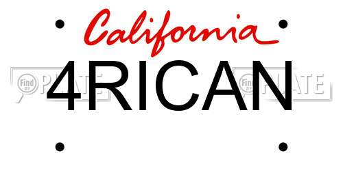4RICAN California License Plate