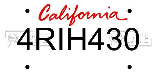 4RIH430 California License Plate