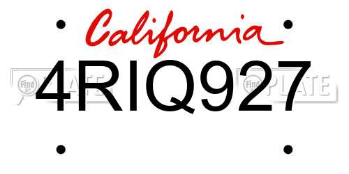 4RIQ927 California License Plate