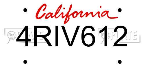 4RIV612 California License Plate