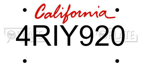 4RIY920 California License Plate