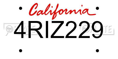 4RIZ229 California License Plate