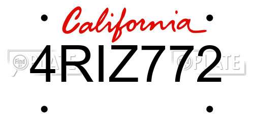 4RIZ772 California License Plate