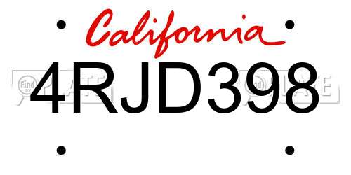 4RJD398 California License Plate