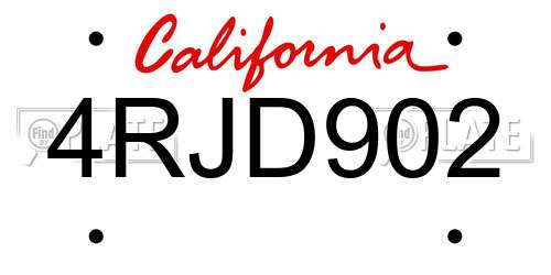 4RJD902 California License Plate