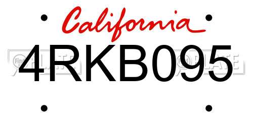4RKB095 California License Plate