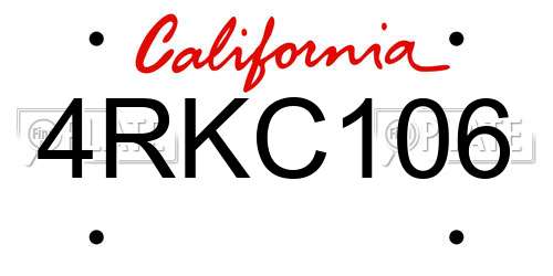 4RKC106 California License Plate