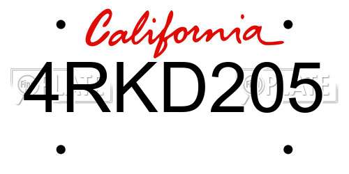 4RKD205 California License Plate
