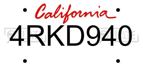 4RKD940 California License Plate