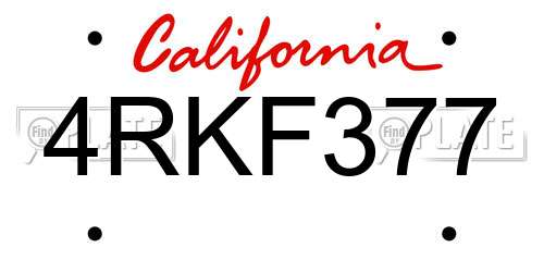 4RKF377 California License Plate