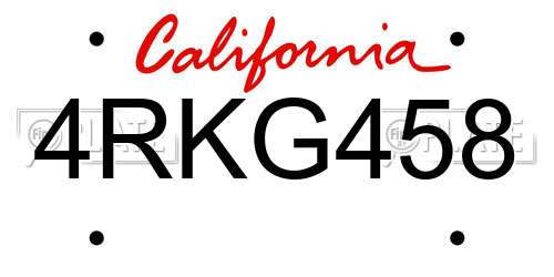 4RKG458 California License Plate