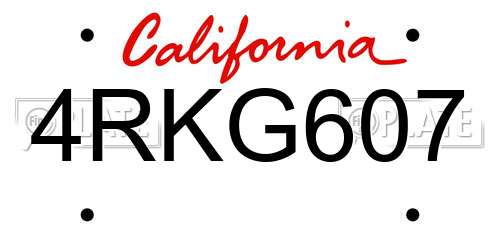 4RKG607 California License Plate