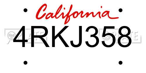 4RKJ358 California License Plate