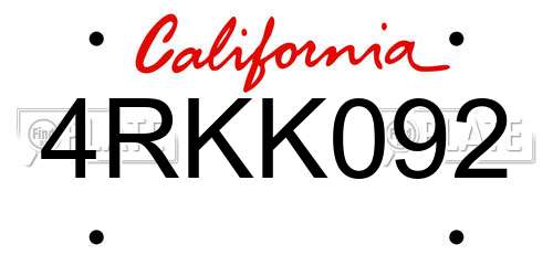 4RKK092 California License Plate