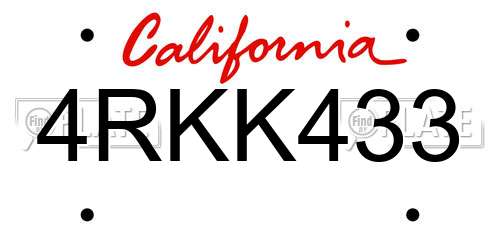 4RKK433 California License Plate