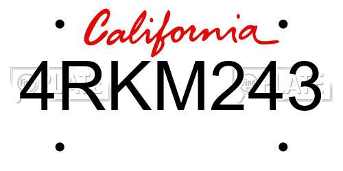 4RKM243 California License Plate
