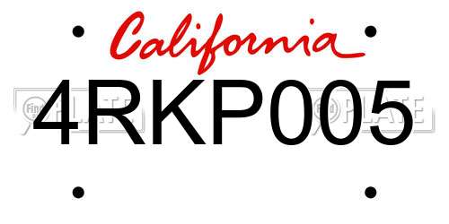 4RKP005 California License Plate
