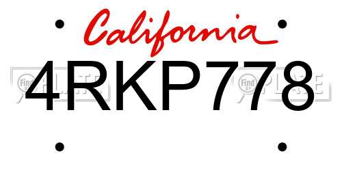 4RKP778 California License Plate