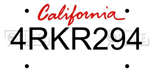 4RKR294 California License Plate