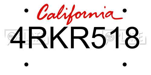 4RKR518 California License Plate