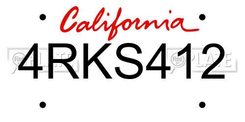 4RKS412 California License Plate