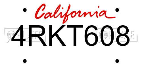 4RKT608 California License Plate