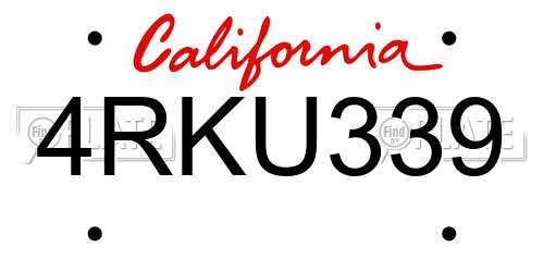 4RKU339 California License Plate