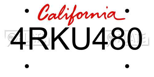 4RKU480 California License Plate