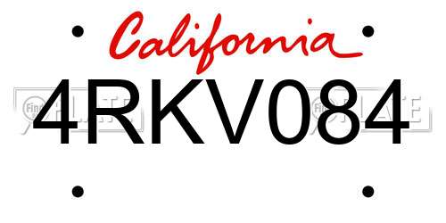 4RKV084 California License Plate