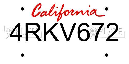4RKV672 California License Plate