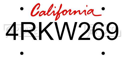 4RKW269 California License Plate
