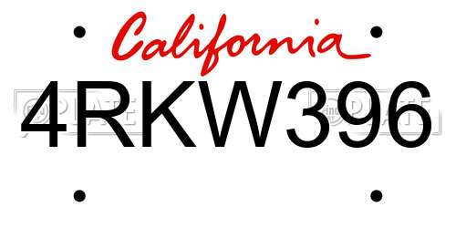 4RKW396 California License Plate