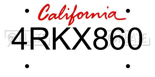 4RKX860 California License Plate