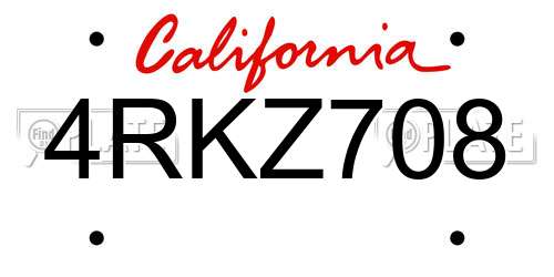 4RKZ708 California License Plate