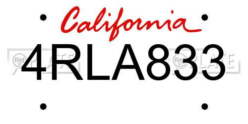 4RLA833 California License Plate