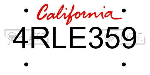 4RLE359 California License Plate
