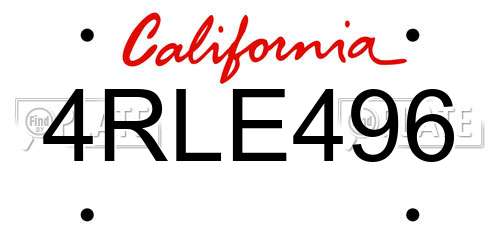 4RLE496 California License Plate