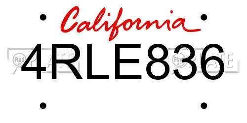 4RLE836 California License Plate