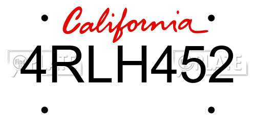 4RLH452 California License Plate