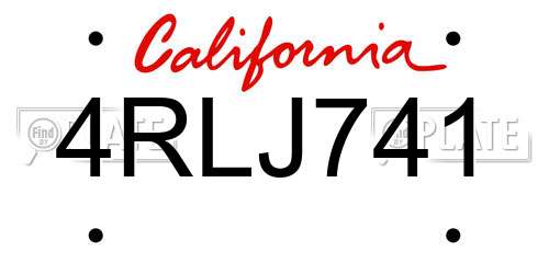4RLJ741 California License Plate