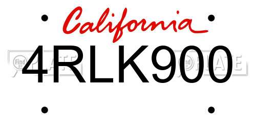 4RLK900 California License Plate