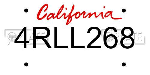 4RLL268 California License Plate