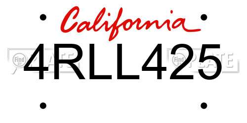 4RLL425 California License Plate