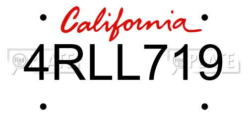4RLL719 California License Plate