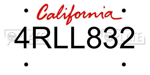 4RLL832 California License Plate